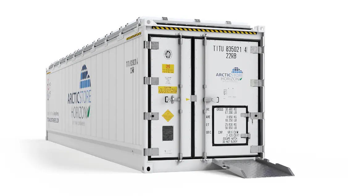 40ft ArcticStore Horizon Frontansicht mit Solarpanelen