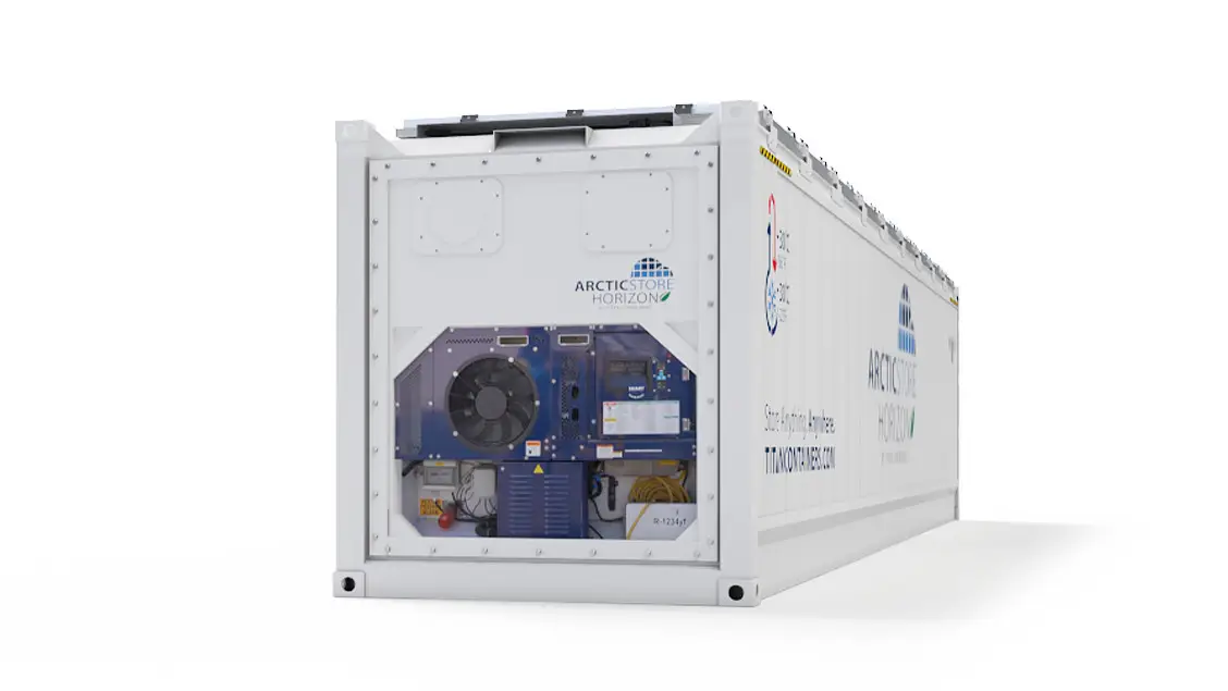 40ft ArcticStore Horizon mit Solarpanelen Rückansicht