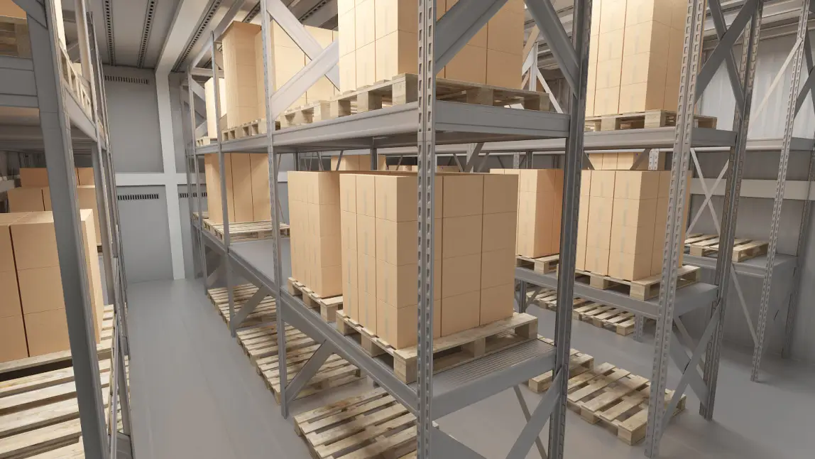 Innenansicht eines temperaturgesteuerten Arctic MegaStore-Lagercontainers mit isolierten Wänden und Boden.
